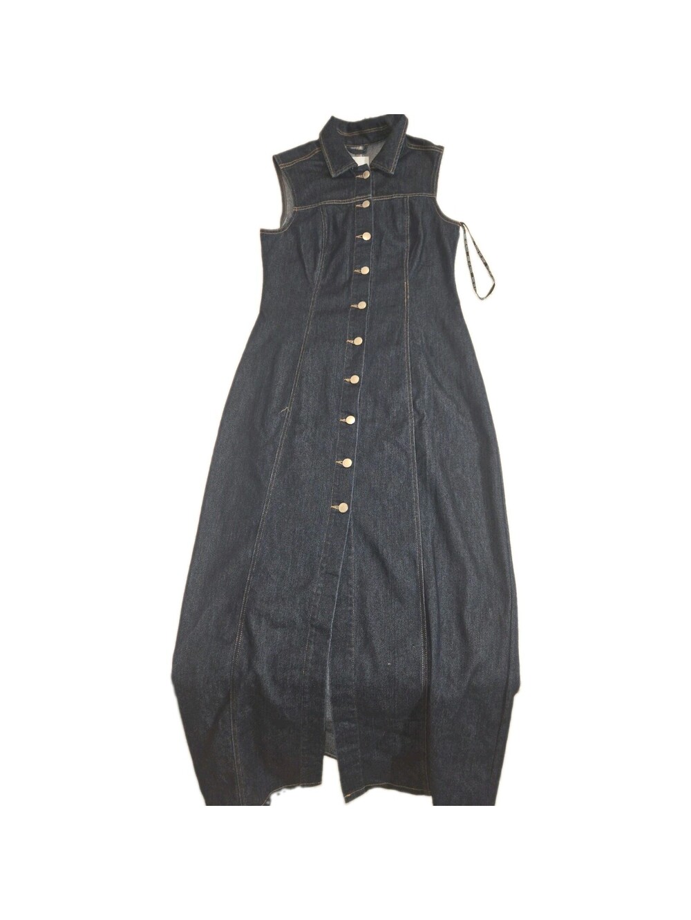 avec les filles dress 12 Denim Maxi Button Front Dark Wash Sleeveless Button Up